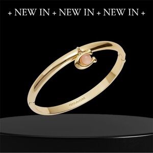 Coach Hinged Bangle Bracelet Gold tone with Rose Quartz C NWT